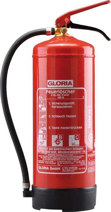 Actual product image Gloria Powder fire extinguisher PD 6 G A 6 kg with permanent print fire class A 34 A 233 B C with wall h... (A, B, C)