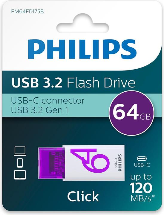 Image du produit Philips USB 3.2 64 Go Click Series Gen 1 USB-C (64 Go, USB-C)