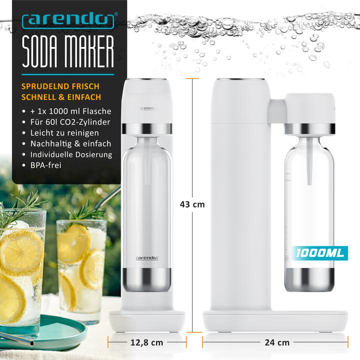 Actual product image Arendo Wassersprudler Soda Streamer + 3x 1000ml Flasche, Soda Maker mit Wasserflaschen für 60l CO2 Zylinder