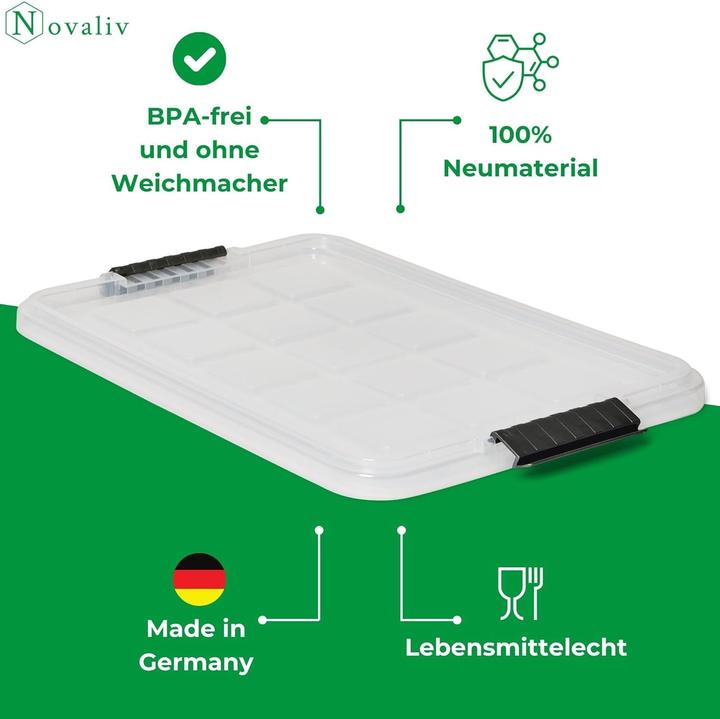Produktbild Novaliv 2x Ersatzdeckel 28-40 Liter mit Clipverschluss 61x40 cm Transparent (61 x 40 cm)