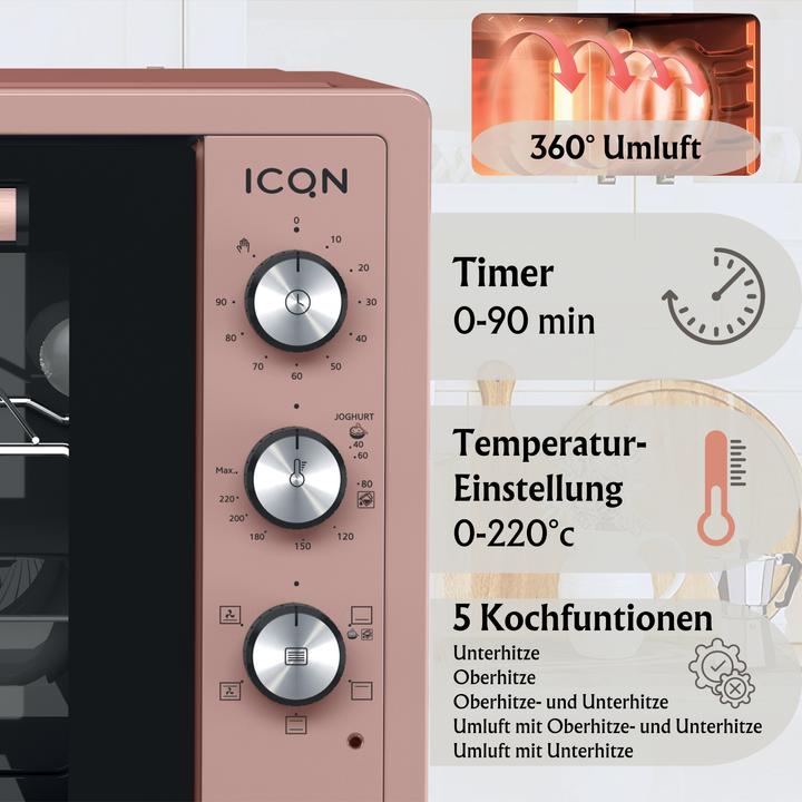 Image du produit Icqn XXL Vrijstaande Oven - 60L - Convectie Mini Oven - Hetelucht /u0026 Grillfunctie - Gemailleerde Holt