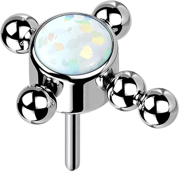 Star Piercing Threadless silber Kreuz Kugeln Opal weiss (Titan G23, ohne Messing)