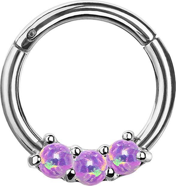 Immagine prodotto Star Piercing Anello a micro segmenti incernierato in argento con tre perle opali viola (Acciaio chirurgico 316L, senza ottone)