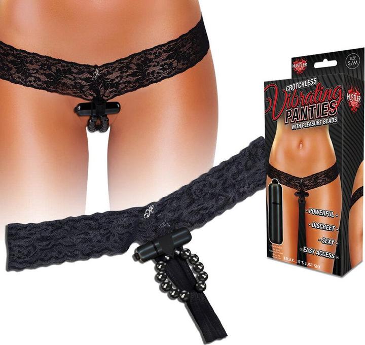 Hustler Vibrating Panties with pleasure beads black S/M (S/M)