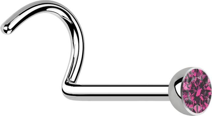 Star Piercing Nasenstecker gebogen silber mit Kristall pink (Chirurgenstahl 316L, ohne Messing)
