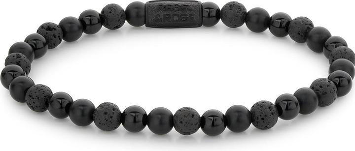 Rebel & Rose Armband Black Rocks RR-60088-B-M Unisex (17.50 cm, Onyx, Acero inoxidable, Piedra de lava, Ágata)