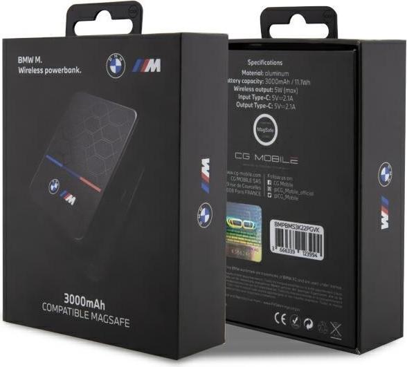 Actual product image BMW Powerbank indukcyjny BMPBMS3K22PGVK 5W 3000mAh + cable czarny/black M Collection MagSafe (3000 mAh, 5 W, 11000 Wh)