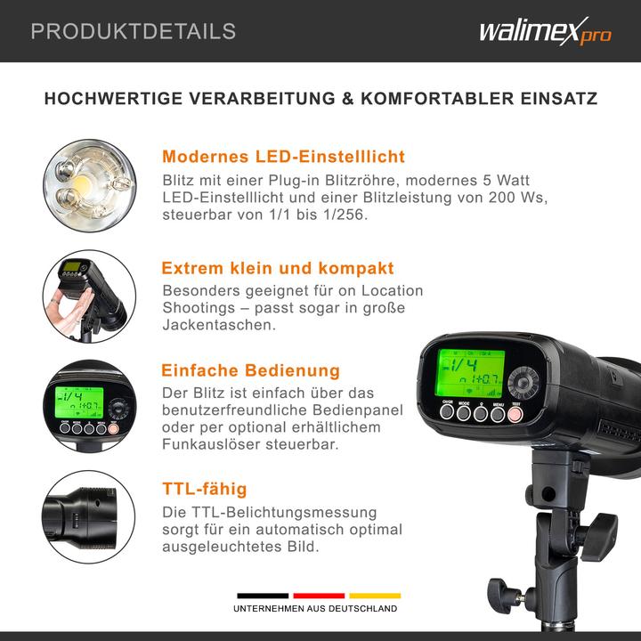 Produktbild Walimex pro Studio-Akkublitz Mover 200 TTL (200 W, Blitzkopf)