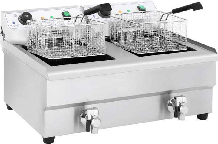 Produktbild Royal Catering Fritteuse Fritöse Edelstahl Gastro Profi Kaltzone Elektrische 2 x 16L Ablasshahn