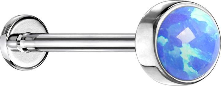 Star Piercing Micro Threadless Labret silber Zylinder Flach mit Opal blau (Chirurgenstahl 316L, ohne Messing)