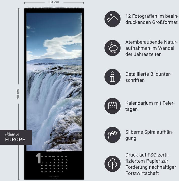 Produktbild Wasserfälle Kalender 2026 (34 x 98 cm, Deutsch)
