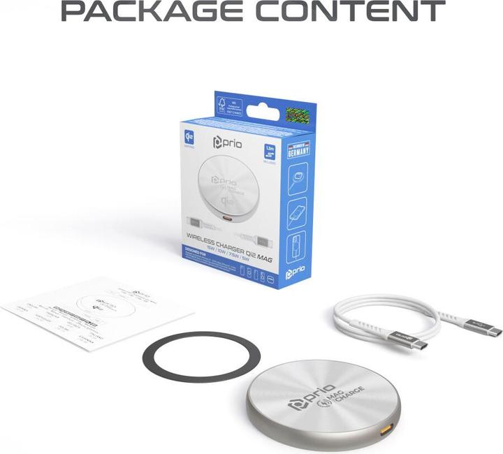 Produktbild prio Magnetisches kabelloses Ladegerät MAG (USB C) silber (15 W)