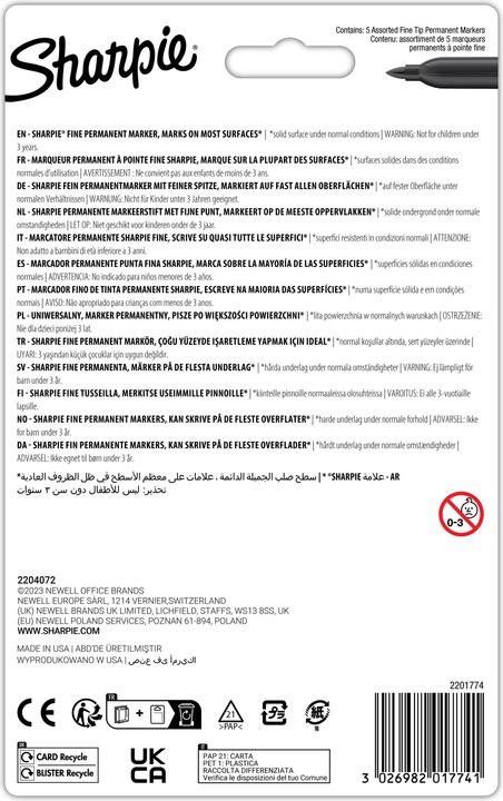 Produktbild Newell Sharpie - Permanent Marker Fine Glam Pop 5-Blister (2201774) (Mehrfarbig, 0.90 mm, 5 x)