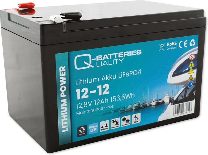 Immagine prodotto Q-Batteries Batteria al litio 12-12 12,8V 12Ah, 153,6Wh Batteria LiFePO4 (1 pz., Specifico del dispositivo, 12000 mAh)