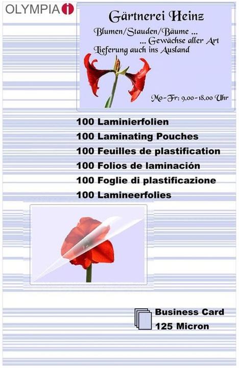 Olympia Visitenkarten Laminierfolien (Spezial, 100 Stück, 125 µm)