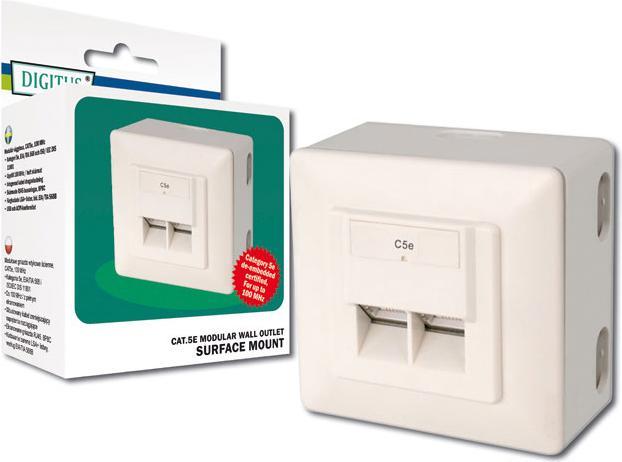 Actual product image Digitus CAT 5e Modular junction box shielded 2x RJ45 8P8C LSA Colour Pure white Surface-mounted