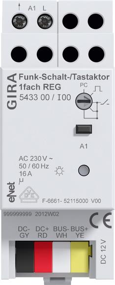 Produktbild Gira Funk Schalt-/Tastaktor 1f REG eNet 543300 (Schaltaktor)