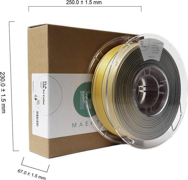 Immagine prodotto Maertz PLA Silk Tri Color Gold-Silver-Cooper 1.75 mm 1.000 g (PLA, 1.75 mm, 1000 g, Oro, Rame, Argento)