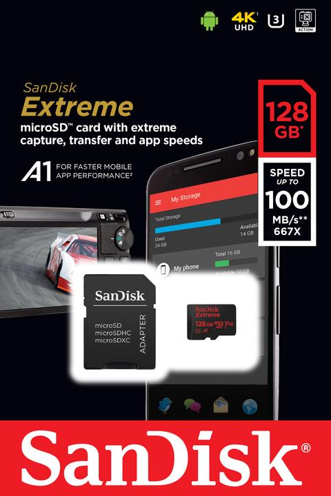 Produktbild SanDisk Extreme microSD A1 (128 GB, microSDXC, U3, UHS-I)