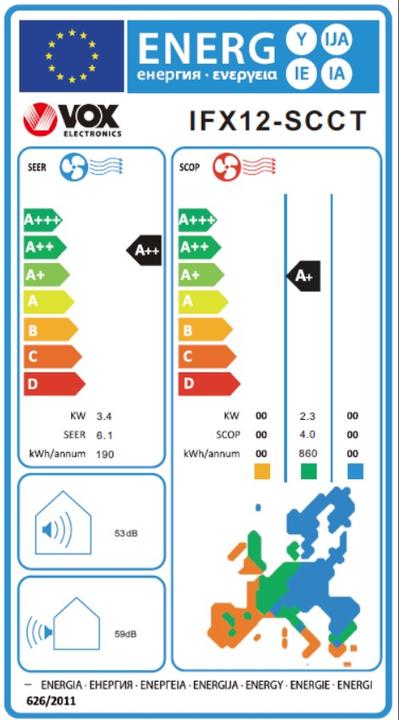 Energy Label Vox AirCon IFX12-SCCT (12000 BTU/h)