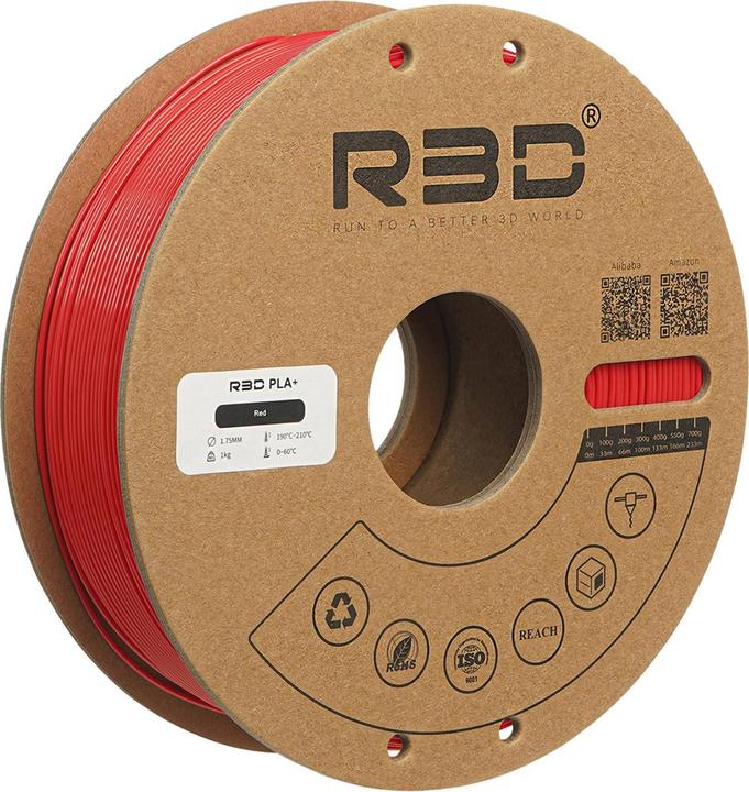 Image du produit R3D Filament PLA+ Rouge 1.75mm 1Kg (PLA+ LECTURE, 1.75 mm, 1000 g, Rouge)