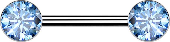 Star Piercing Barbell Threadless silber mit zwei Halbkugeln silber Kristall aqua (ohne Messing, Titan G23)