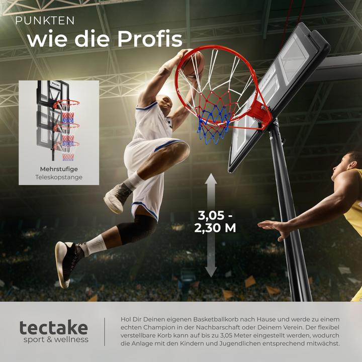 Actual product image tectake Basketball hoop Dirk, hoop height 234 - 302 cm, with ball & pump
