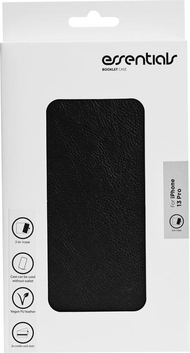 Actual product image Essentials iPhone 13 Pro PU wallet, detachable, 3 card, Black (Apple iPhone 13 Pro)