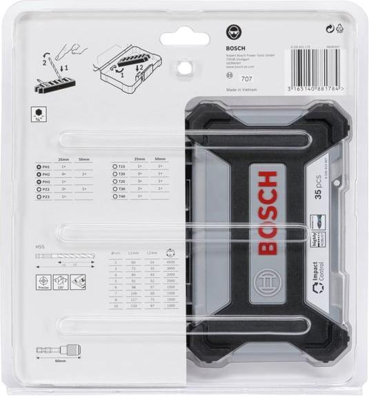 Produktbild Bosch Professional Zubehör 35-tlg. Impact Control HSS-Bohrer- und Schrauberbit-Set (T25, PZ3, PH1, T40, PH3, T15, PZ2, PH2, T20, T30)