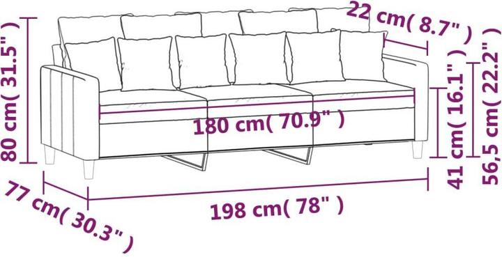 Actual product image VidaXL 3-seater sofa blue 180 cm velvet,Colour: Blue,Material: Velvet (3-seater)