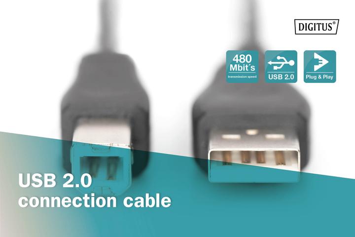 Produktbild Digitus USB Anschlusskabel, 3m (3 m, USB 2.0, 2.50 W)