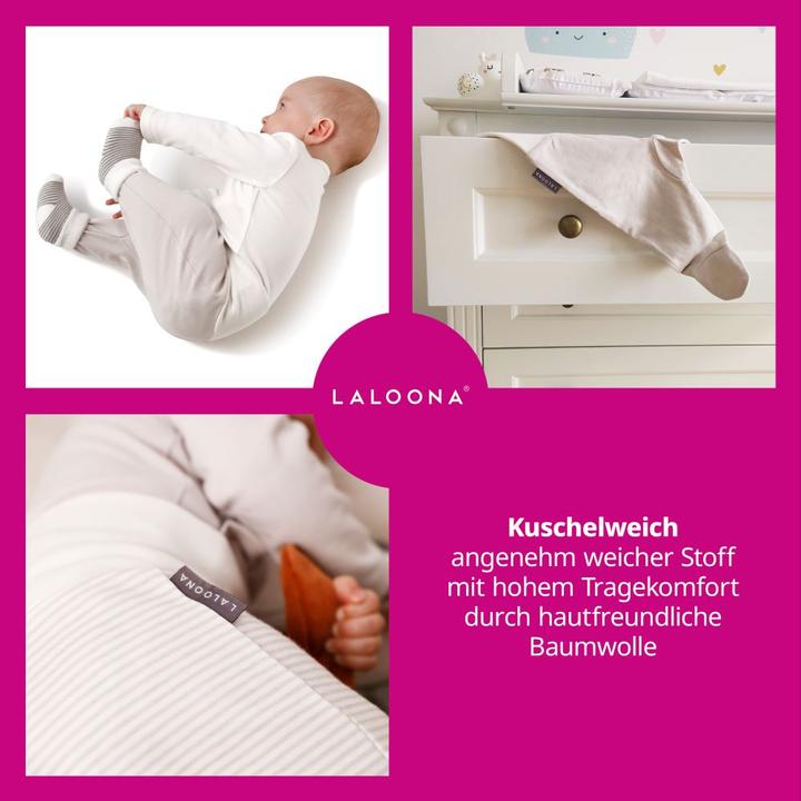Produktbild La Loona LaLoona Babyhosen Strampelhose 2er Pack - Stripes - Light Taupe - (68)