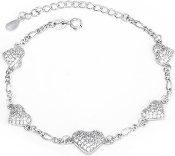 Agato Silver bracelet with sparkling hearts AGB783/21