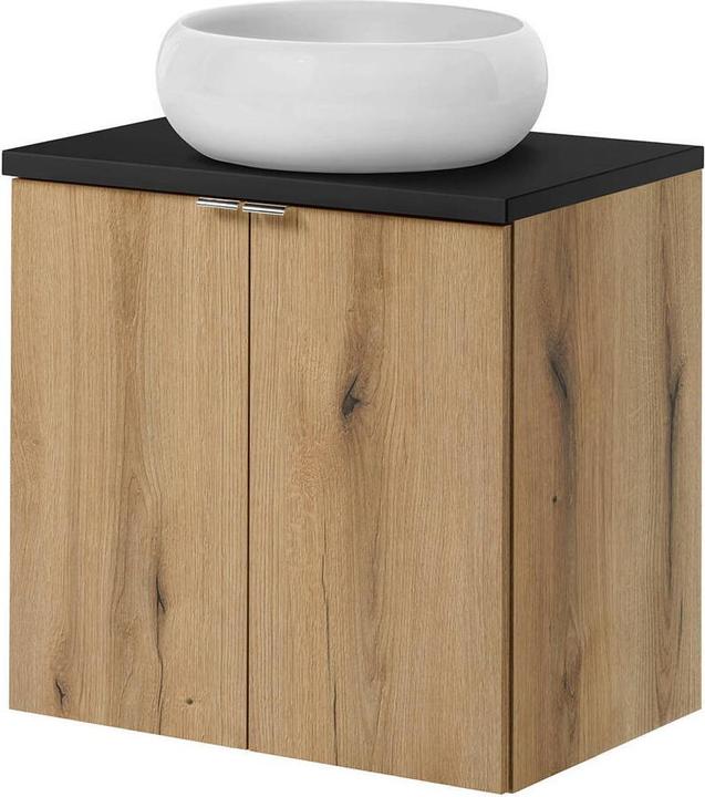 Actual product image En.Casa Waschtisch Skelbolu mit Türen 60x72x40 cm Eicheoptik/Schwarz