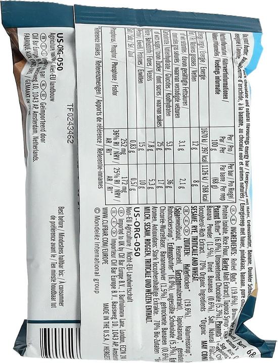 Valori nutrizionali e ingredienti Clif Bar Barretta energetica (Banana, Cioccolato fondente, Burro di Arachidi, 12 pz., 816 g)