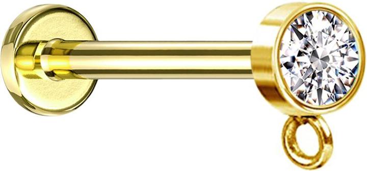 Star Piercing Micro Labret Innengewinde vergoldet mit Zylinder Kristall silber Ring für Anhänger (Chirurgenstahl 316L)