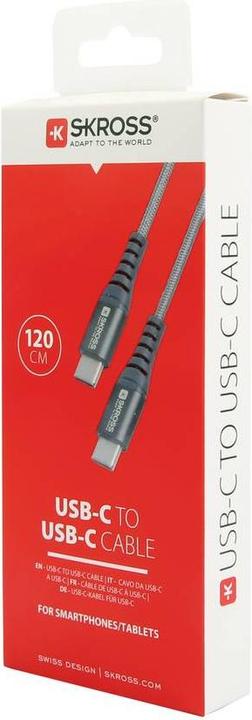 Actual product image Skross USB Cable USB-C to USB-C Cable 2.0, Braiding, 1.20m space gray (1.20 m, USB 2.0, 36 W)