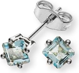 Natsumi Schmuck Ohrstecker 4-Griff Weissgold 18K/750 2 Carré Blautopasen (750/18 K Weissgold)