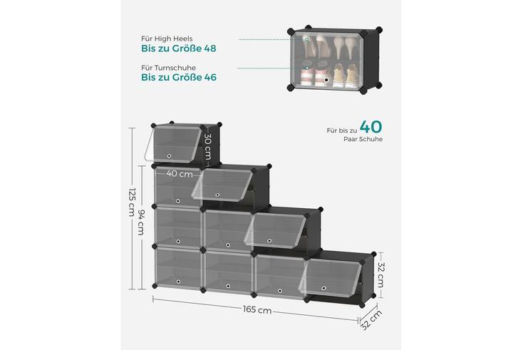 Image du produit Songmics Schuhregal 82 x 152 cm, Schwarz, Tiefe: 32
