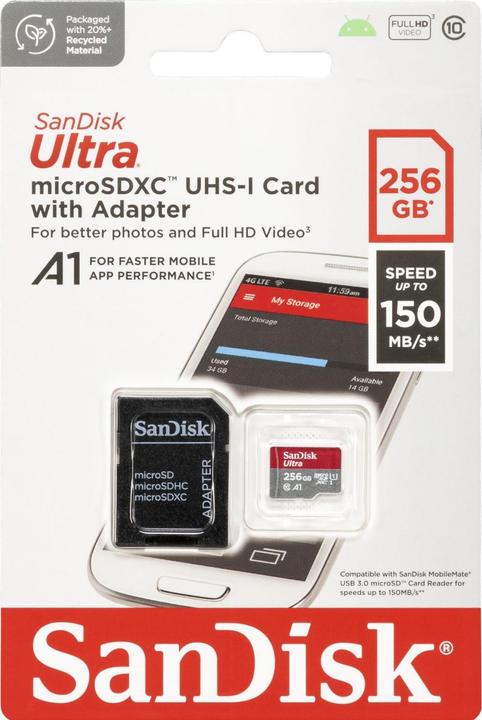 SanDisk Ultra mit Adapter (256 Go, microSDXC, U1, UHS-I)