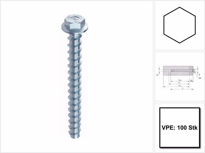 Produktbild Heco MULTI MONTI plus SS Schraubanker 7,5 x 40 mm 100 Stück ( 48389 ) Betonschraube Sechskantkopf mi (100 Schrauben pro Stück)