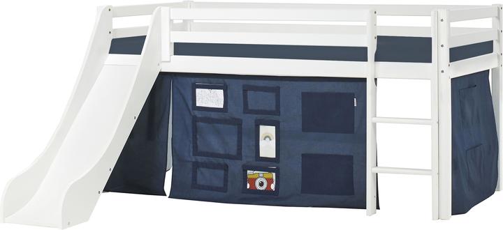 Actual product image Hoppekids BUNDLE BASIC half loft bed 90x200 cm (not divisible) with slide, with CREATOR curtain in Orion Blue (90 x 200 cm)