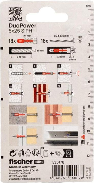 Actual product image Fischer SB Nylon plug Duopower with screw (18 pcs.)