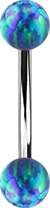 Produktbild Star Piercing Banane silber mit zwei Kugeln Opal blau (Chirurgenstahl 316L)