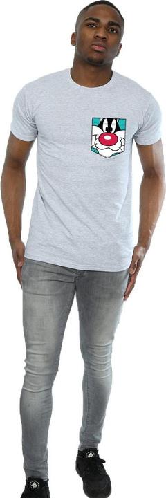 Actual product image Looney Tunes Mens Sylvester Face Faux Pocket T-Shirt (S)