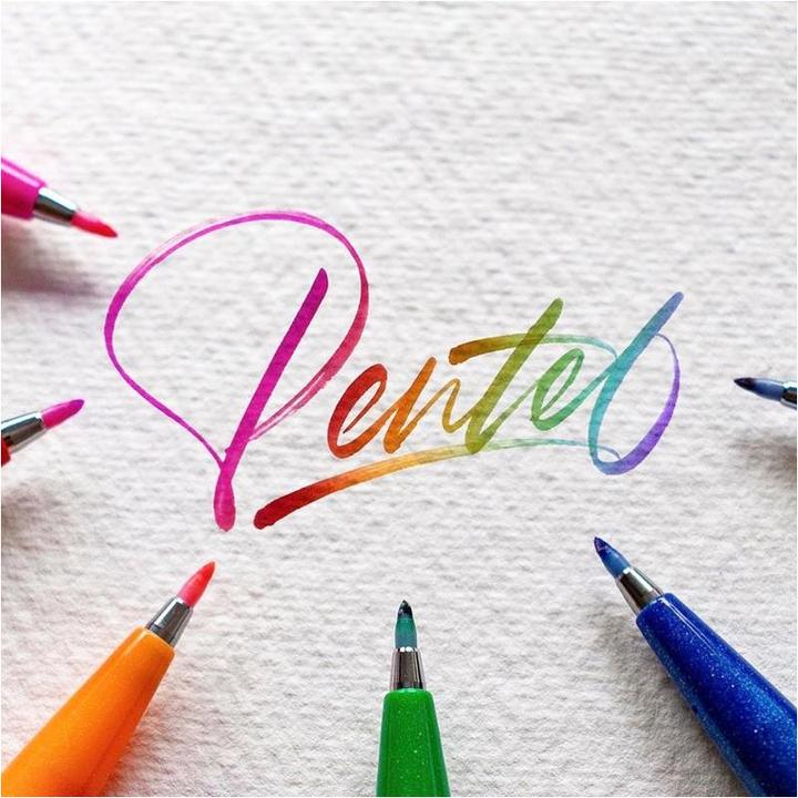 Actual product image Pentel Brush Sign Pen 12s (Blue, Violet, Green, Pink, Red, 12 x)