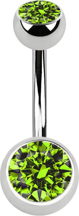 Star Piercing Banane silber mit zwei Kugeln Kristall hellgrün (ohne Messing, Chirurgenstahl 316L)