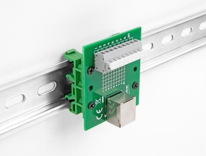 Produktbild Delock RJ45 Buchse zu Terminalblock mit Drucktaster für Hutschiene