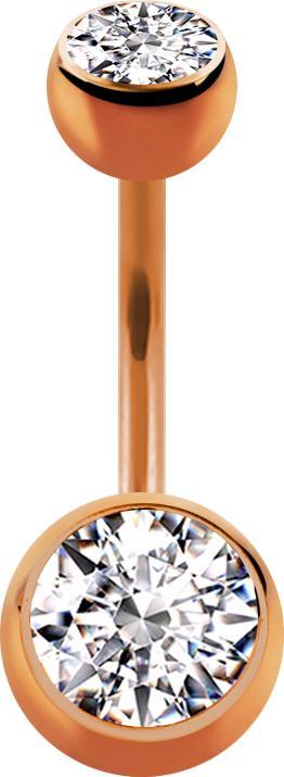 Star Piercing Micro Banane rosegold mit zwei Kugeln Kristall silber (Chirurgenstahl 316L, ohne Messing)