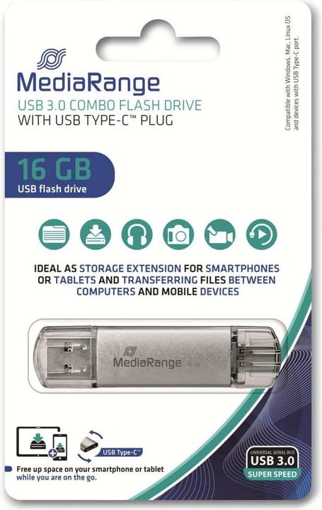 Produktbild MediaRange USB-Stick 16 GB combo mit Type-C USB-Stick 16 GB (16 GB, USB-A)